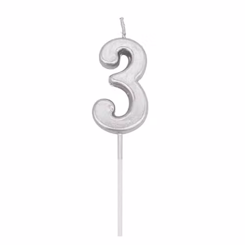 Shatchi Silver Number 3 Birthday Cake Topper Candle