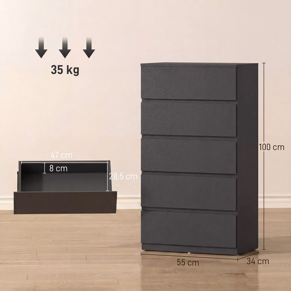 STILVORA Modern 5-Drawer Chest of Drawers with Soft-Close Drawers and Handle-Free Design in Matt Black – 2