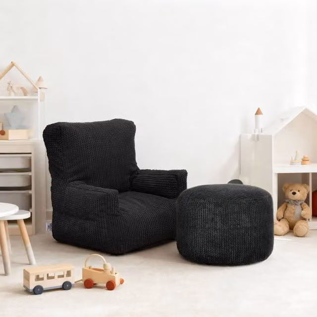 Ready Steady Bed Kids Corduroy Bean Bag and Footstool Set in Black