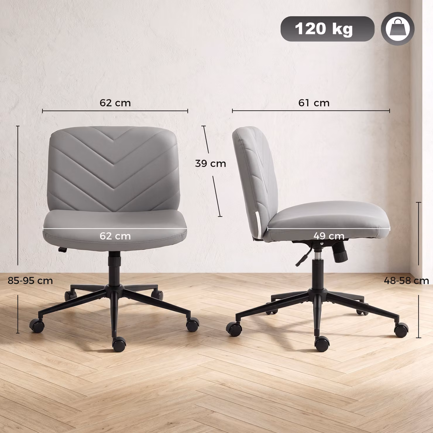 HOMCOM Retro Swivel Task Chair in Grey Synthetic Leather with Castors – 3