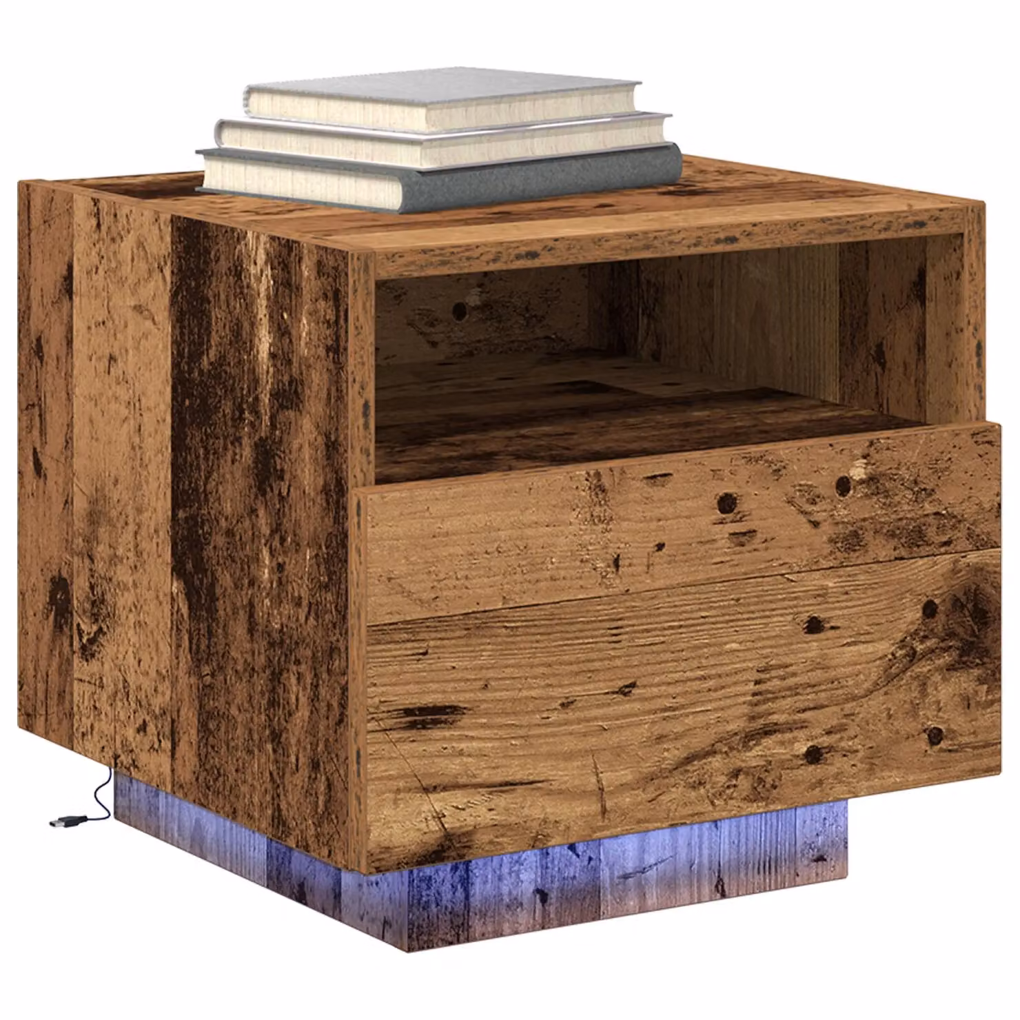 Berkfield Home Set of 2 Rustic Brown Wood Bedside Cabinets with Integrated LED Lights, W: 40 cm, D: 39 cm, H: 37 cm – 3