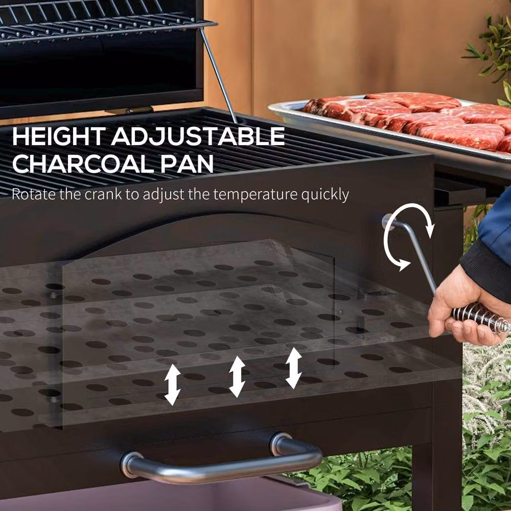 Rolipo 3-in-1 Charcoal BBQ Grill with Shelves and Thermometer, Black, W/D/H: 112 x 66 x 66 cm – 7