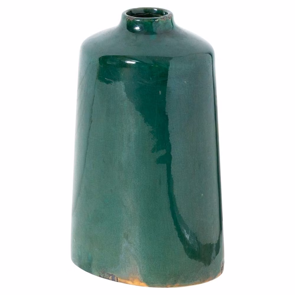 Wyld Haus Bloomwood Emerald Green Glazed Round Ceramic Vase with Crackle Finish, H 28.0 cm x W 18.0 cm x D 18.0 cm – 2