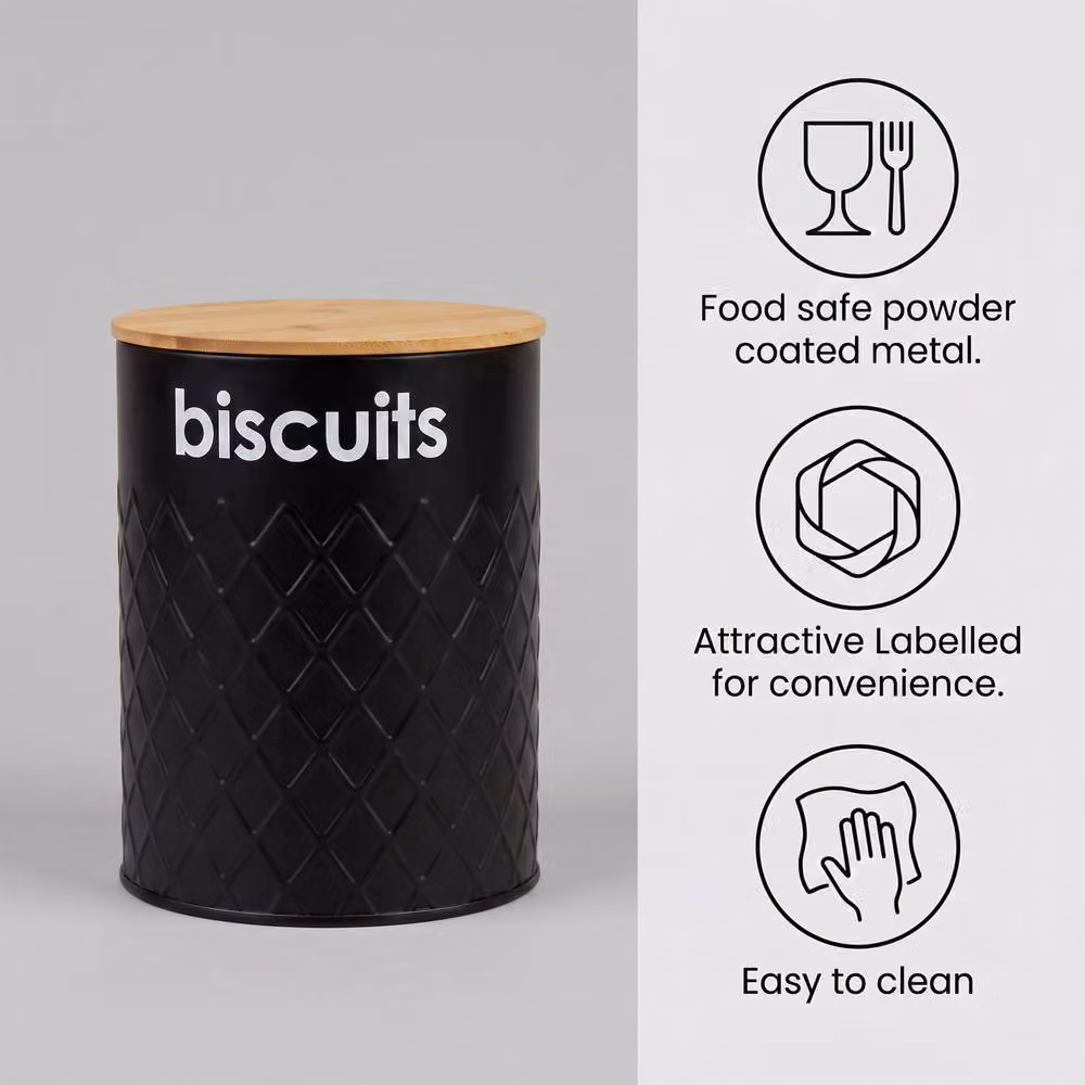 Crystals 5-Piece Kitchen Storage Canister Set with Bamboo Lids in Black – 6