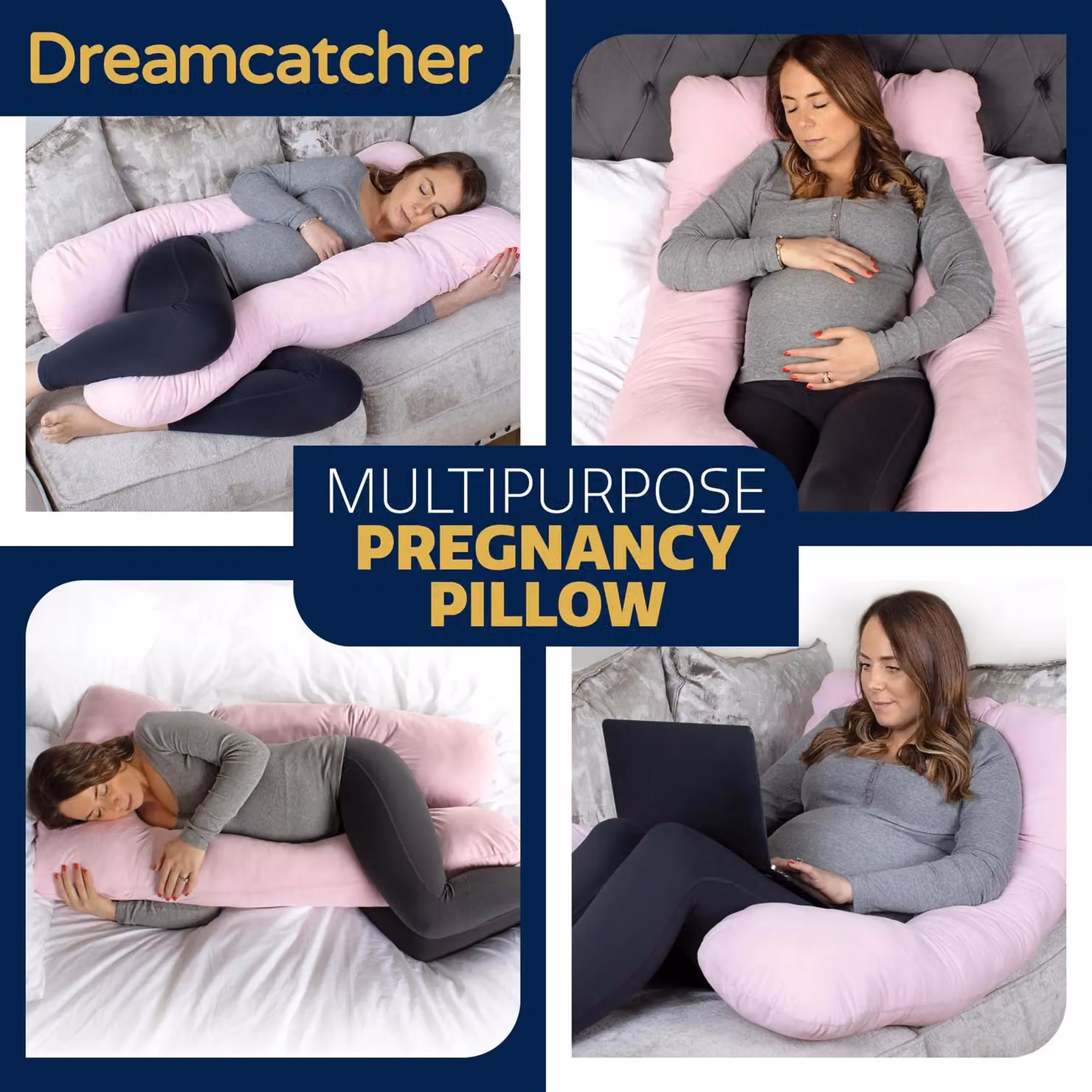 Dreamcatcher U-Shaped Maternity Support Pregnancy Pillow in Blue and Pink Micro Fleece – 5