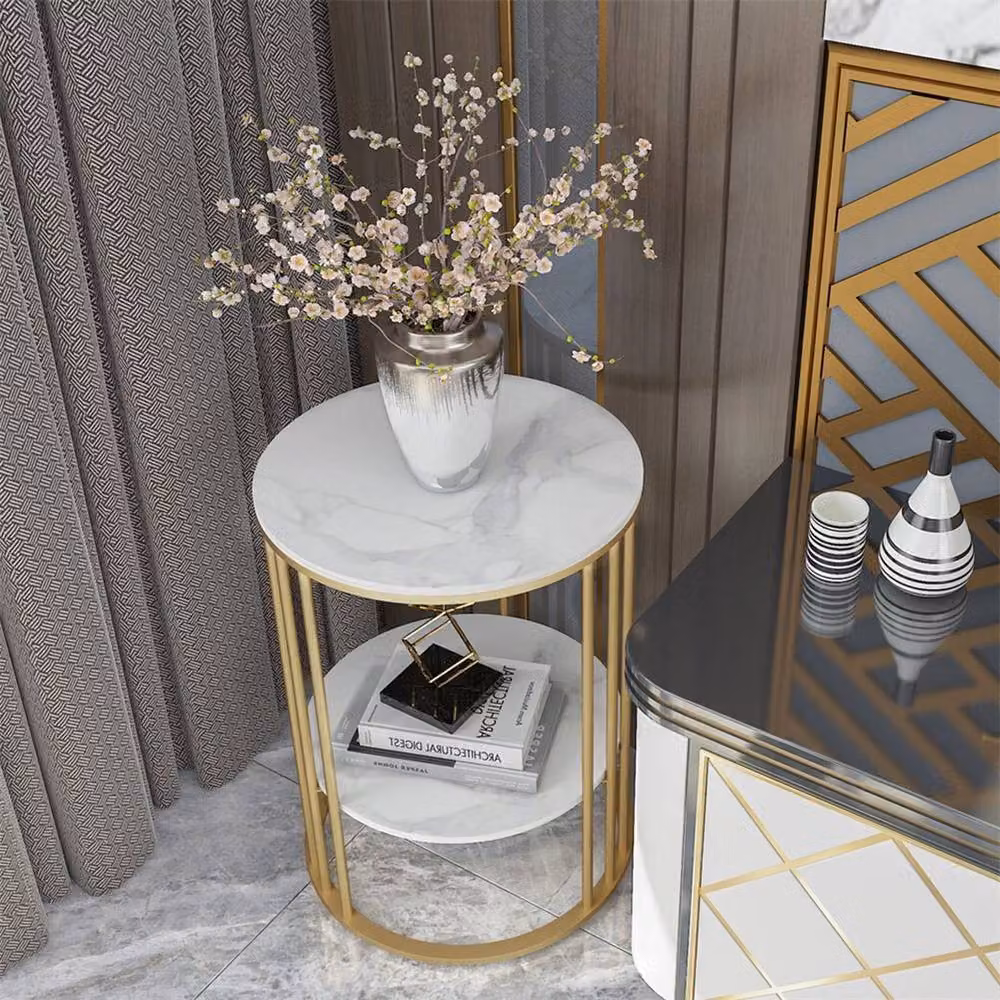 EONLION Round Ceramic Coffee Table with Gold Metal Base in White and Gold, Diameter: 100 cm, Height: 54 cm – 4