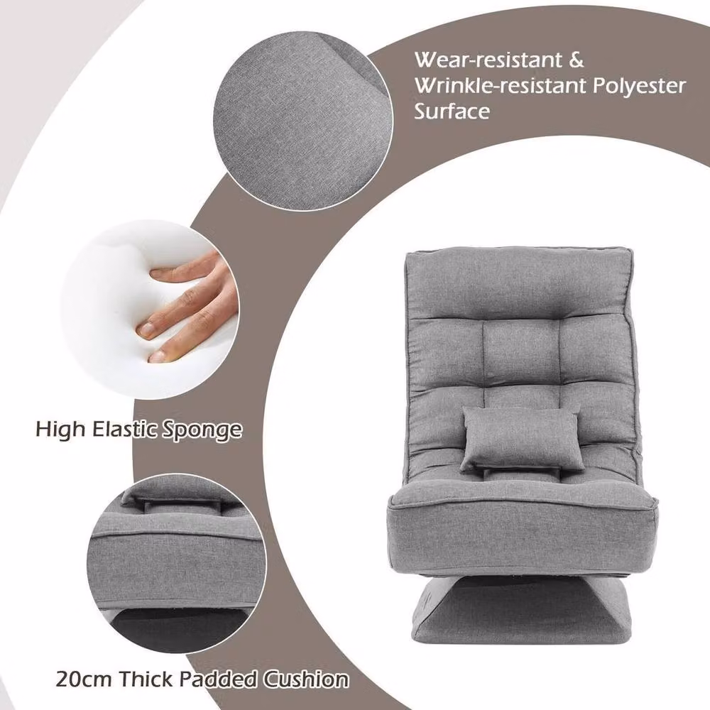 Kelvenix 360 Degree Swivel Gaming Lounge Chair in Grey with Polyester Fabric and Metal Frame – 5