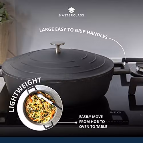 MasterClass Black Cast Aluminium Shallow Casserole Dish, 24cm – 6