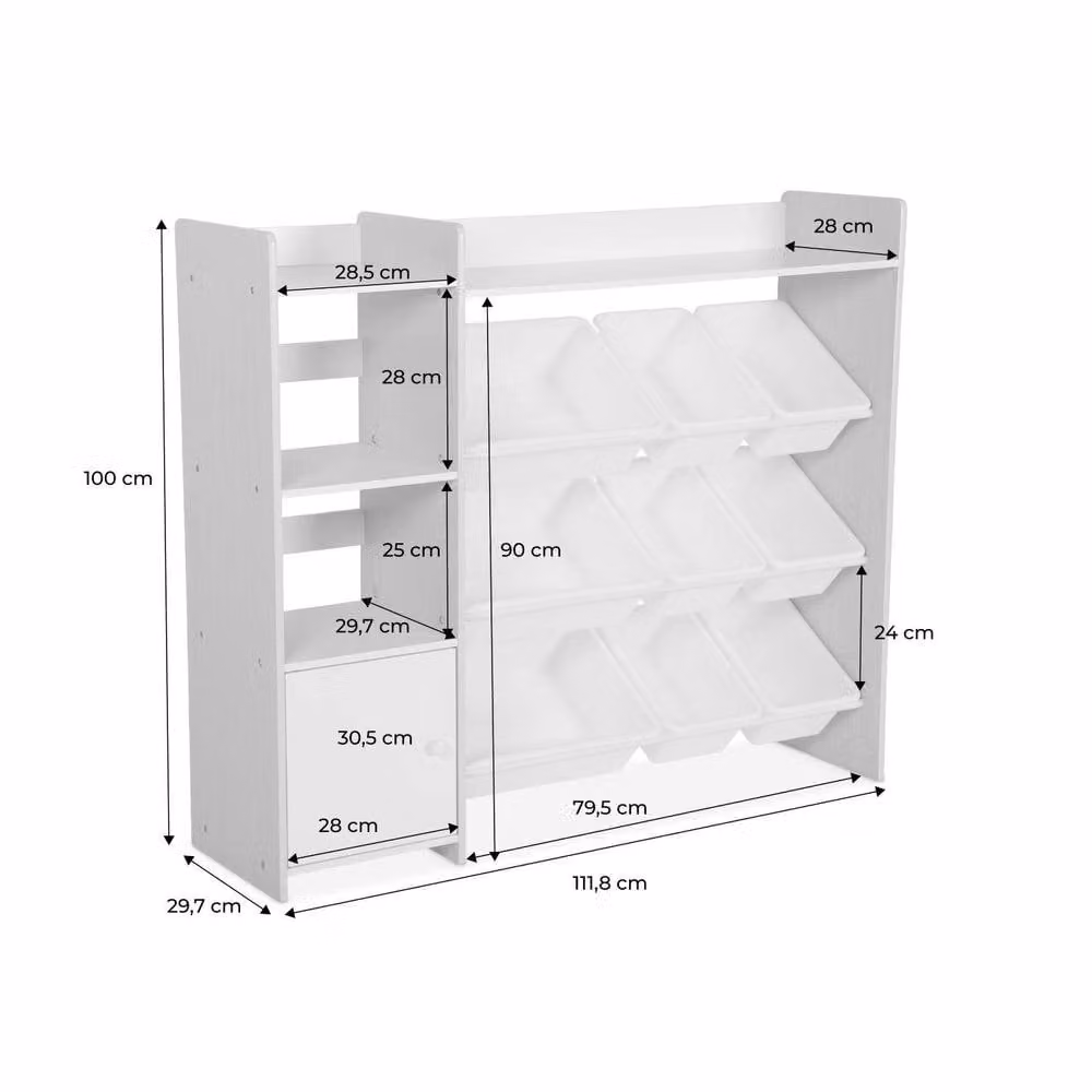 sweeek Storage Unit with 9 Storage Boxes, 4 Shelves and 1 Door, Light Brown, W/D/H: 100.0 x 29.7 x 111.8 cm – 3