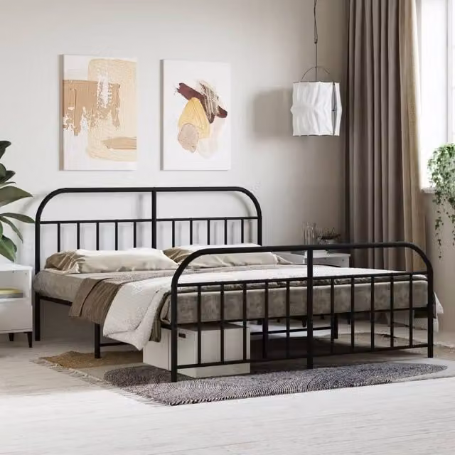 Berkfield Home Metal Bed Frame with Headboard and Footboard in Black, W/D/H: 180 x 200 cm – 1