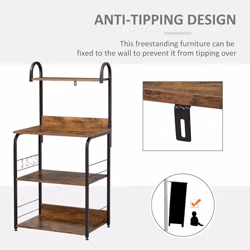 HOMCOM 4-Tier Baker's Rack with Storage and Microwave Stand in Rustic Brown, W/D/H: 60 x 40 x 125 cm – 5