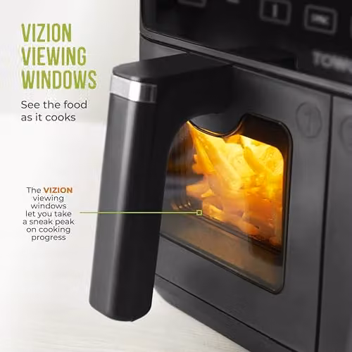 Tower Vortx Vizion 9L Dual Basket Air Fryer with Digital Control Panel, 8 Cooking Pre-sets, Sync and Match Cook Functions, 2400W, Black, T17177, W/D/H: 42 x 40 x 29.6 cm – 4