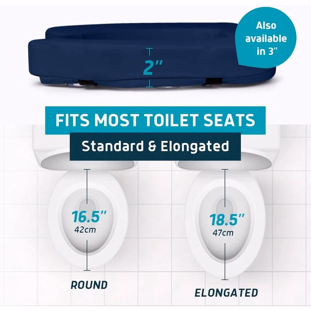 Hinsinc Padded Raised Toilet Seat Riser in Blue, 5 cm Thick, Width: 180 cm, Drop: 180 cm – 5