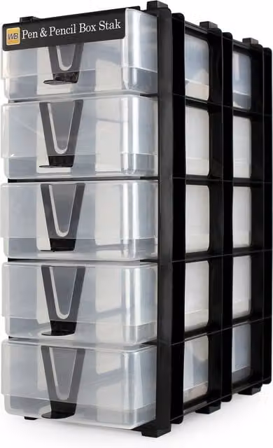 WestonBoxes Stackable Multi-Compartment Plastic Pen and Pencil Storage Unit in Silver