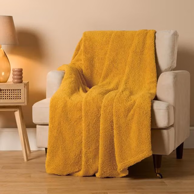 Brentfords Plain Yellow Soft Teddy Fleece Throw, 200 cm