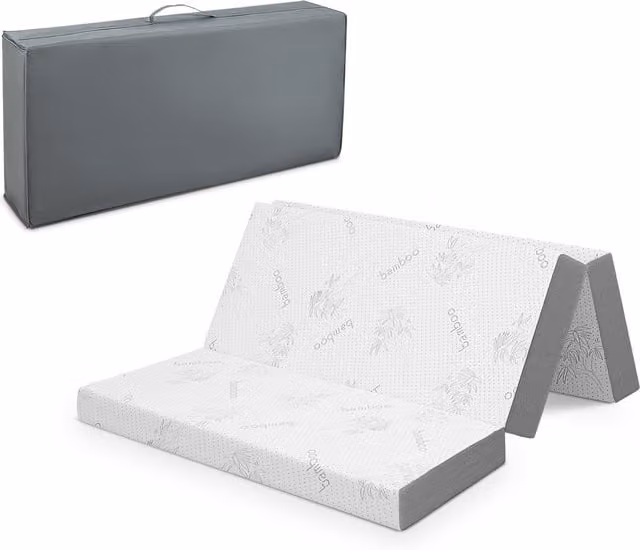 Costway Cool Gel Memory Foam Folding Mattress in White, W: 140 cm, L: 200 cm