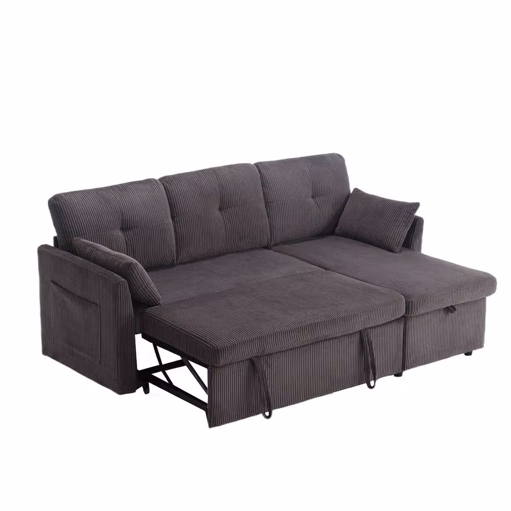 GOMYWAY Matteo L-Shape Sectional Sleeper Sofa in Grey Corduroy – 4