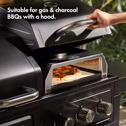 VonHaus Portable Outdoor BBQ Pizza Oven in Silver with Stainless Steel Finish, Thermometer and Pizza Stone, W/D/H: 41.5 x 35.5 x 40 cm – 3