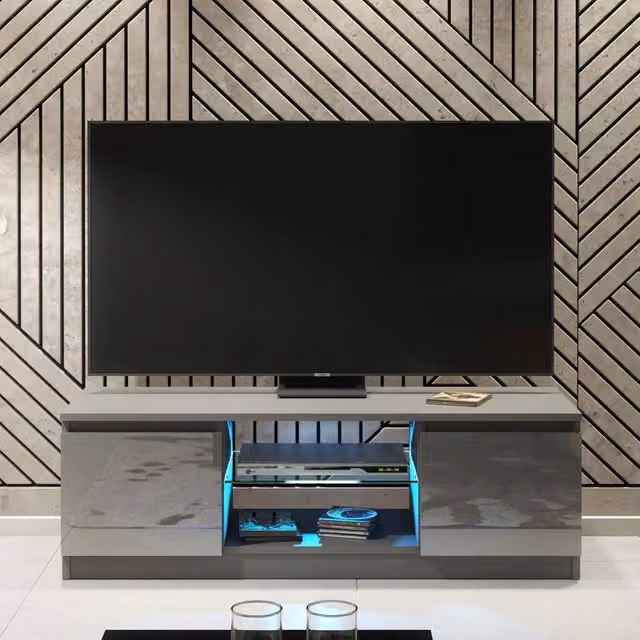 Creative Furniture Aura TV Unit in Grey with Glossy Finish, W/D/H: 120 x 40 x 38 cm – 1