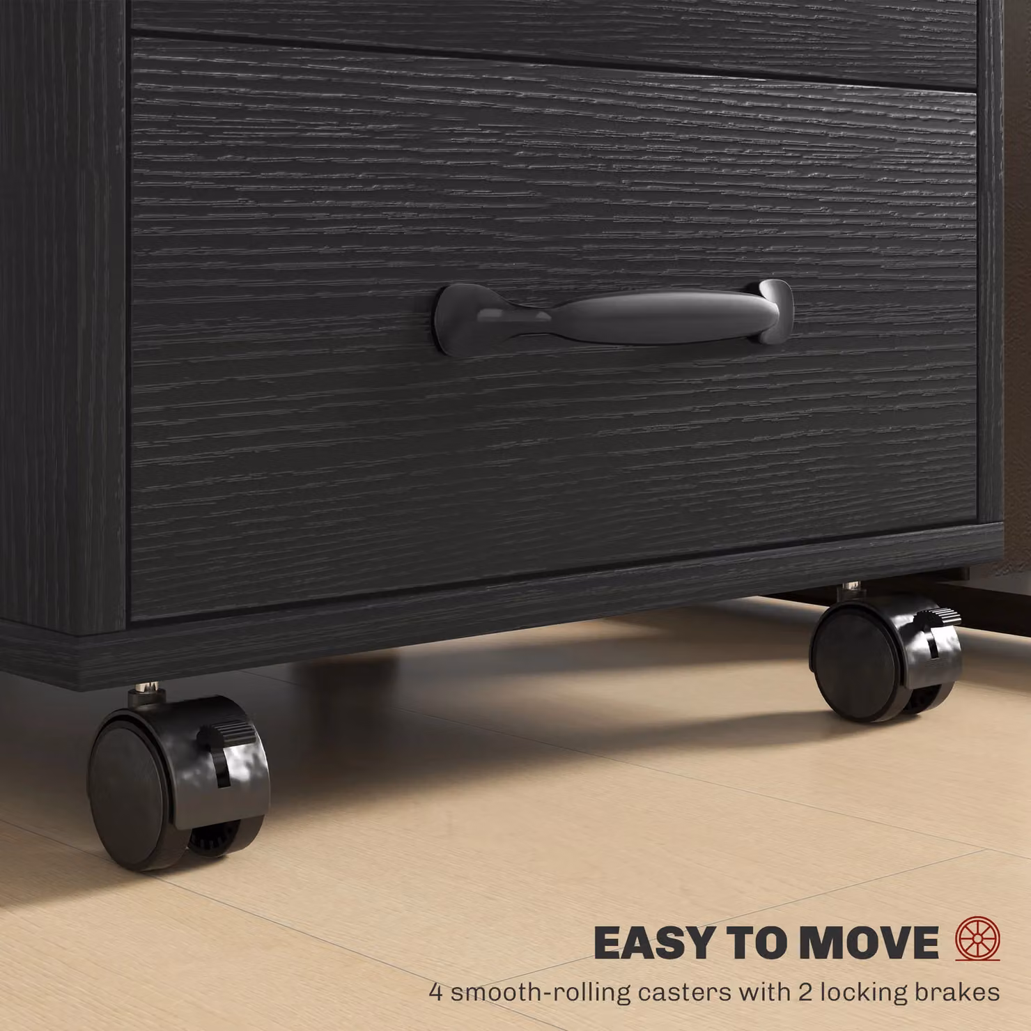 HOMCOM Mobile Under Desk File Cabinet with 3 Drawers and Lock, Black – 4