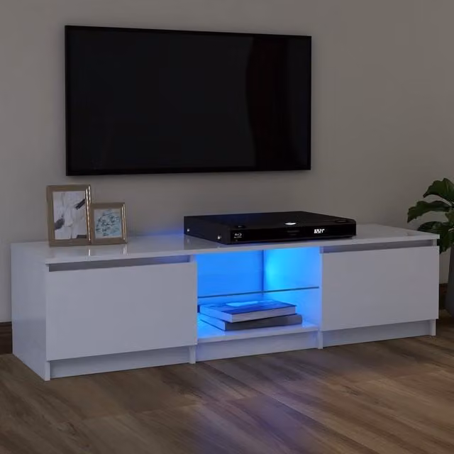 Berkfield Home Modern White Glossy TV Cabinet with Integrated LED Lighting W/D/H: 120 x 30 x 35.5 cm – 1