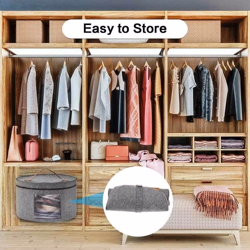 SPETLEK Large Round Fabric Hat Storage Box in Grey – 3