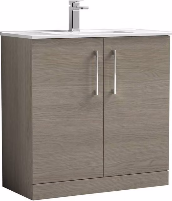Balterley Solace Oak 2-Door Freestanding Bathroom Vanity Unit with Basin, Brown, Width: 80 cm