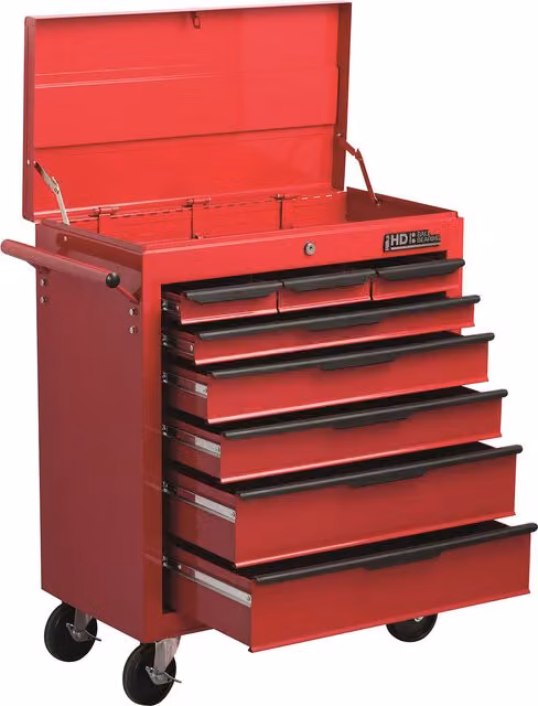 Hilka 8 Drawer Heavy Duty Trolley with Lid Storage and Ball Bearing Sliders, Red, W: 67.8 cm, D: 33 cm, H: 76.6 cm – 7
