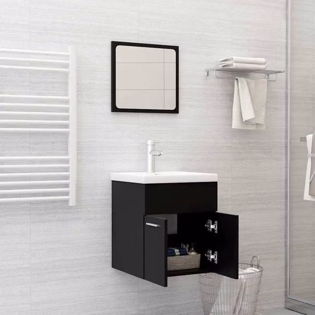 Berkfield Home Modern Black 2 Piece Bathroom Furniture Set with Vanity Unit and Mirror Cabinet – 1