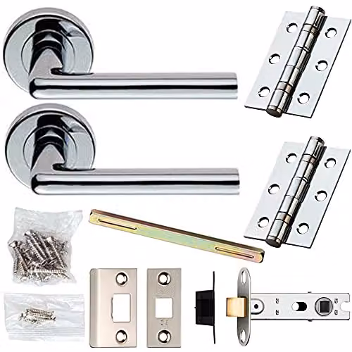 Loops Chrome Straight Round Bar Lever Door Handle and Latch Pack