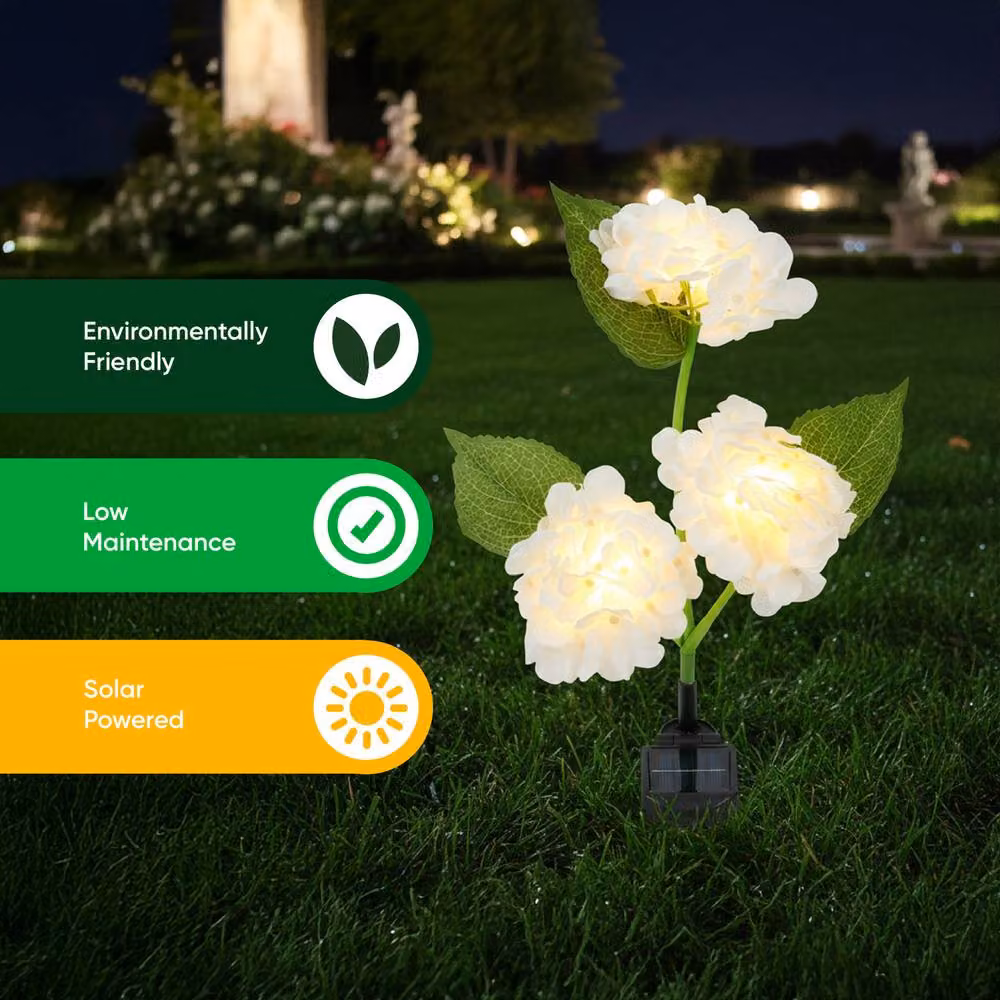 Gardenwize Solar Hydrangea Stake Light with 30 LED Warm White Bulbs in White and Multicolour – 4