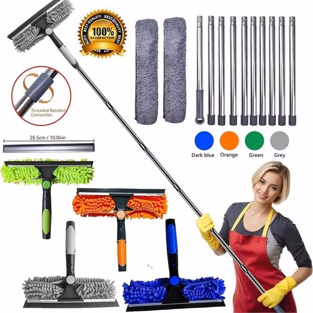 NESTLUNE Grey Telescopic Extendable Window Squeegee with Microfibre Head and Scraper, W: 100 cm, D: 15 cm – 3