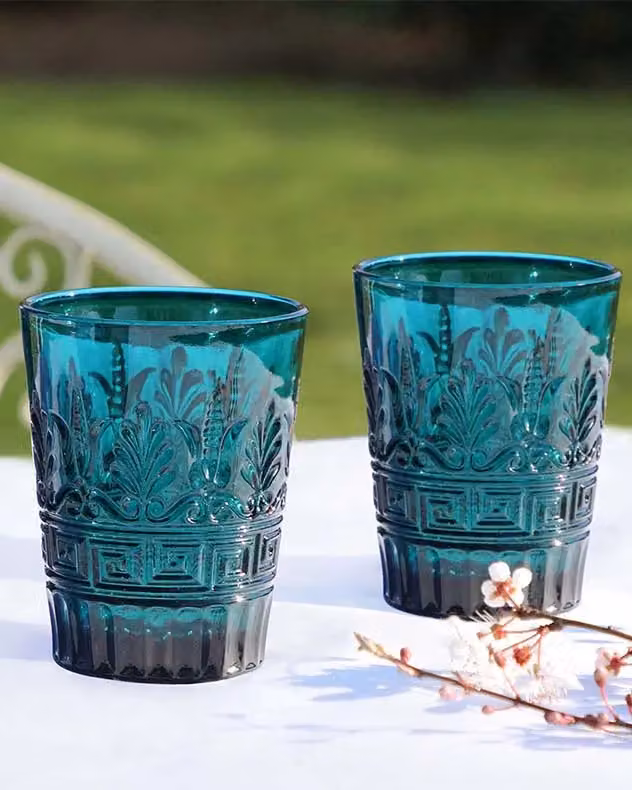 Dibor Set of 4 Blue Art Deco Embossed Glass Tumblers, 280ml per glass – 2