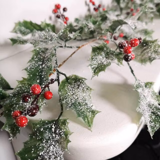 Samuel Alexander 1.8m Frosted Green Holly Leaf and Berry Glitter Christmas Garland Decoration
