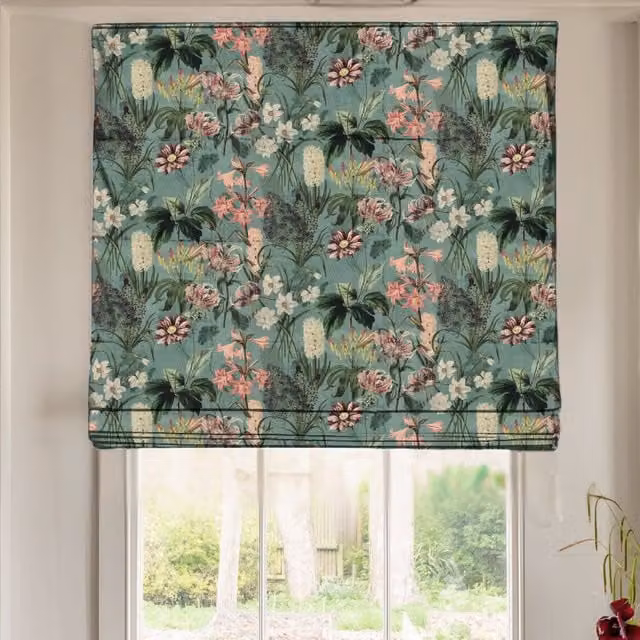 Linda Barker Grandi Floral Velvet Made To Measure Roman Blind in Celadon Green