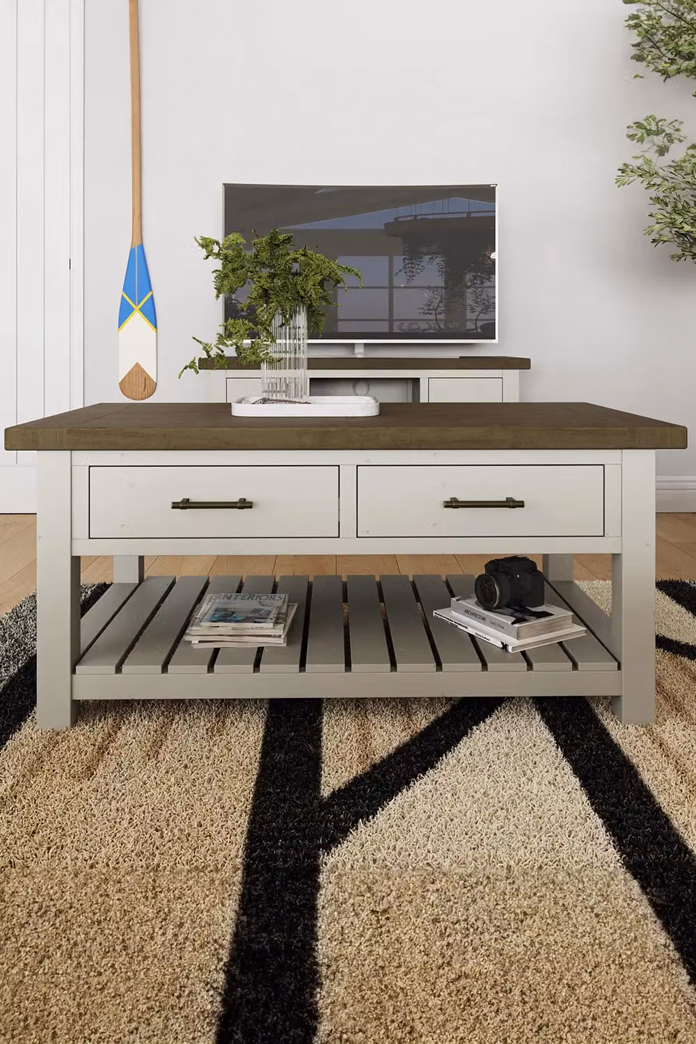 FWStyle Handmade Solid Reclaimed Truffle Pine 2 Drawer Coffee Table in Brown – 2