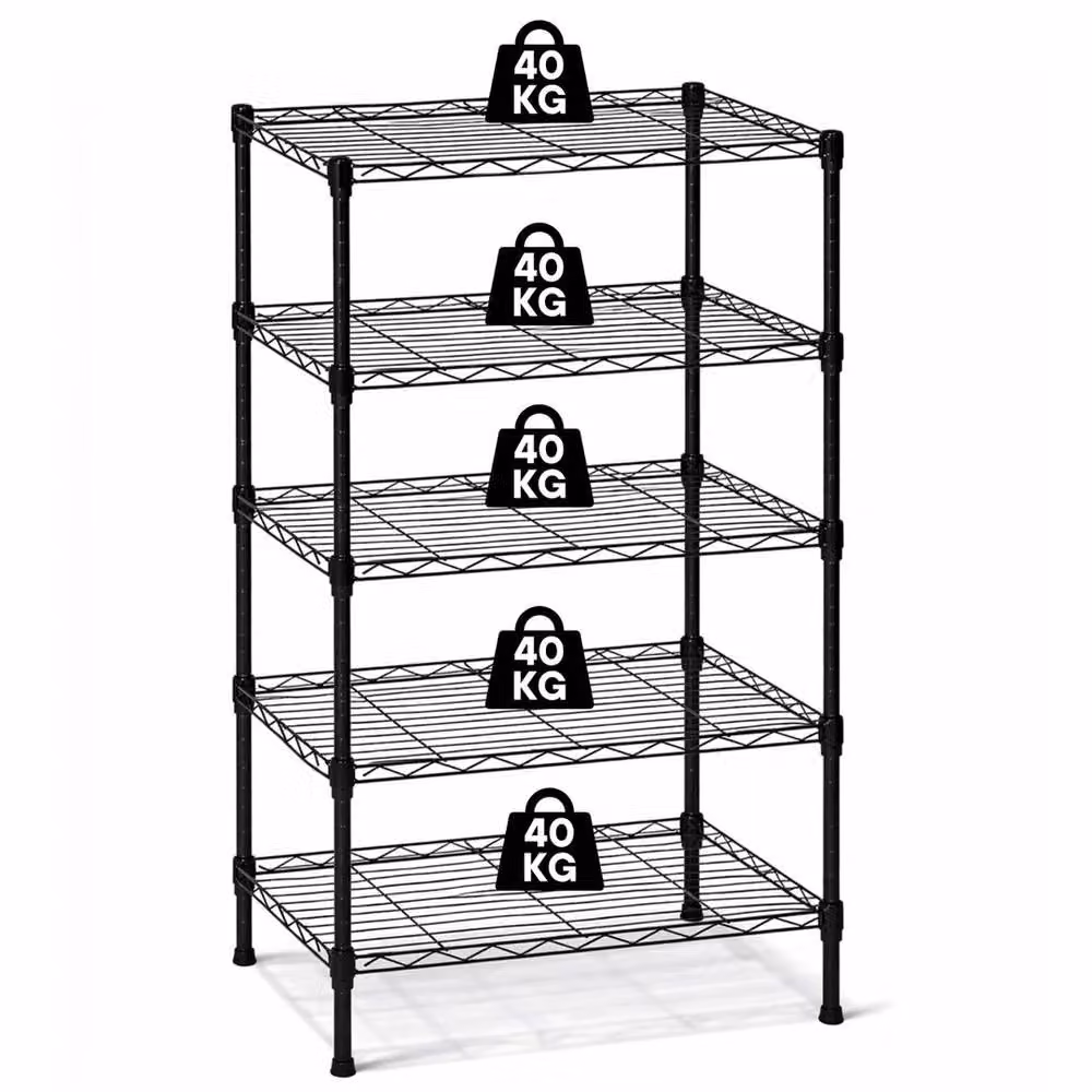 NESTLUNE 5-Tier Heavy Duty Metal Wire Shelving Unit for Garage Storage, Black, W: 100 cm, D: 35 cm, H: 180 cm – 2