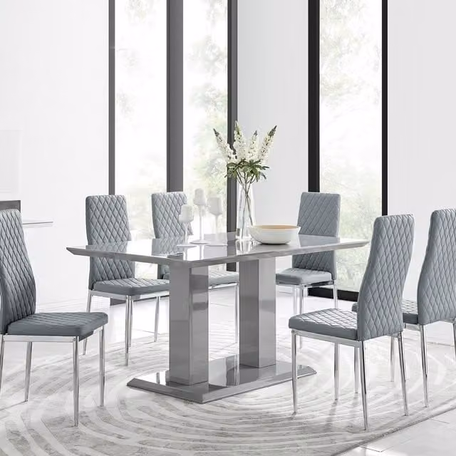 FurnitureboxUK Imperia Grey Modern High Gloss Rectangular Dining Table and 6 Milan Dining Chairs Set – 1