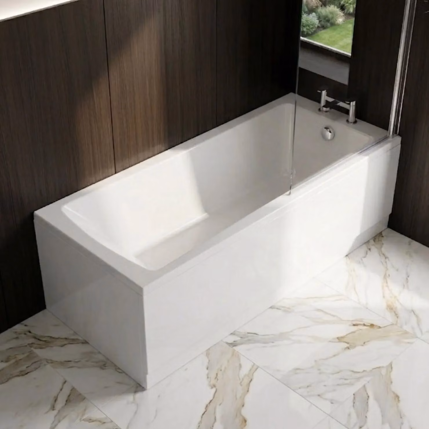 Balterley Square White Free Standing Bath Set with Leg Set, Chrome Screen and Chrome Waste, W/D: 170 x 70 cm – 2