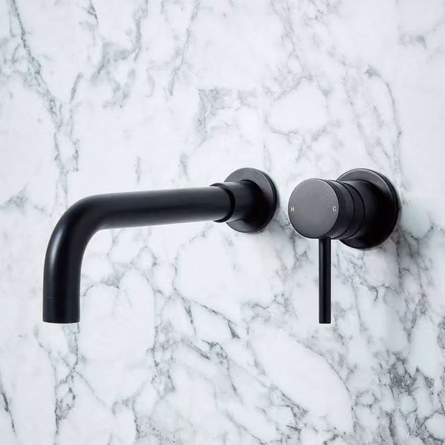 Bathroom Kingdom Venice Matt Black Wall Mounted Single Lever Basin Mixer Tap