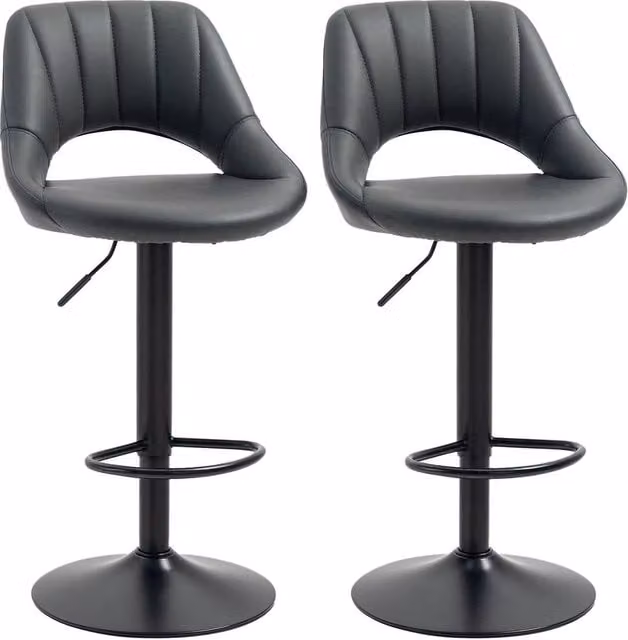 VOGREX Set of 2 Grey Synthetic Leather Swivel Bar Stools with Backrest and Footrest – 1