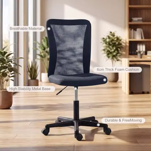 Vinsetto Ergonomic Armless Swivel Office Chair in Grey Fabric – 4