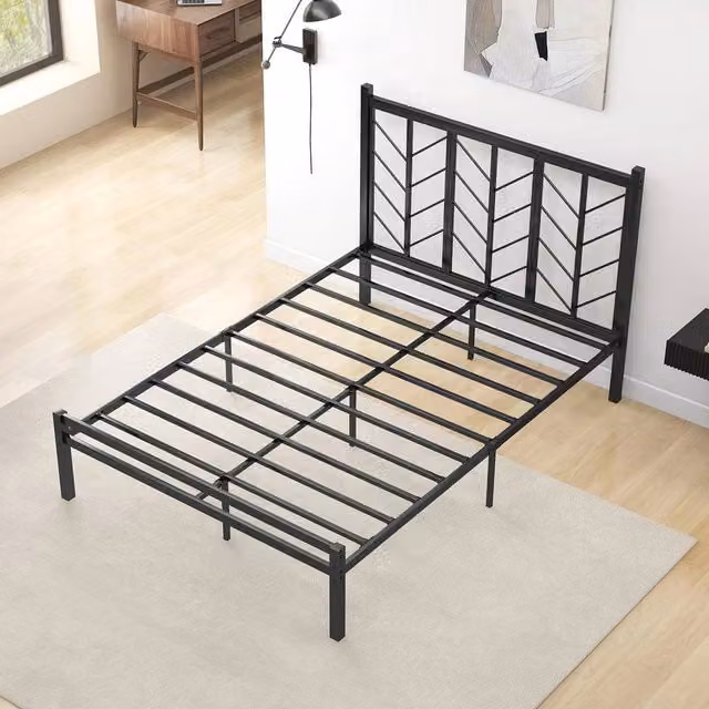 FLAVORA Modern Double Metal Bed Frame with Under Bed Storage in Black, Cot Size – 1