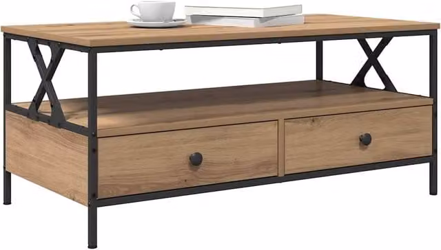 Berkfield Home Modern Rectangular Coffee Table in Artisan Oak Brown, W/D/H: 100 x 51 x 45 cm