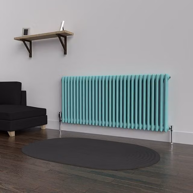 Lux Heat Horizontal Column Radiator in Light Aqua Green, 2 Column, H 137 cm x W 60 cm