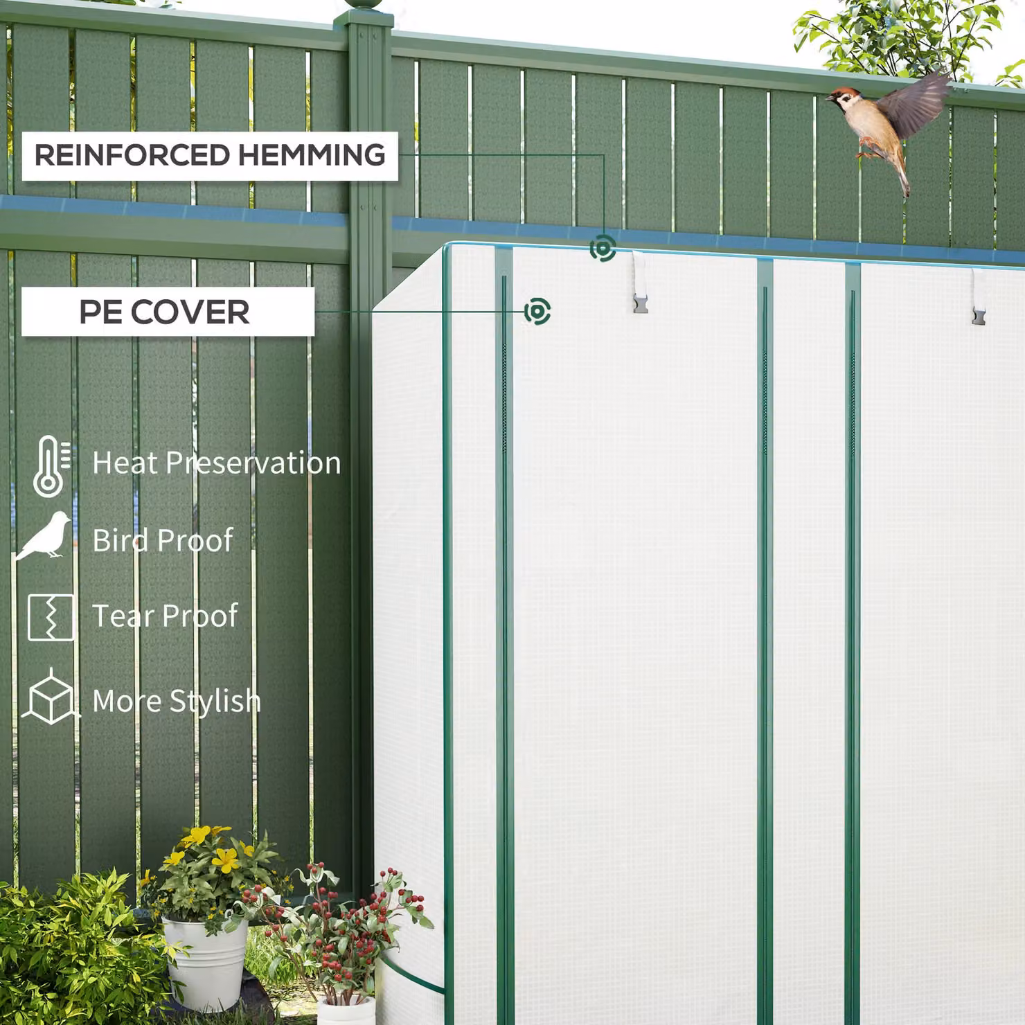 OUTSUNNY 3 Tier White Lean-to Mini Greenhouse with Green Hemmed Edging, H 152 x W 144 x D 48 cm – 4