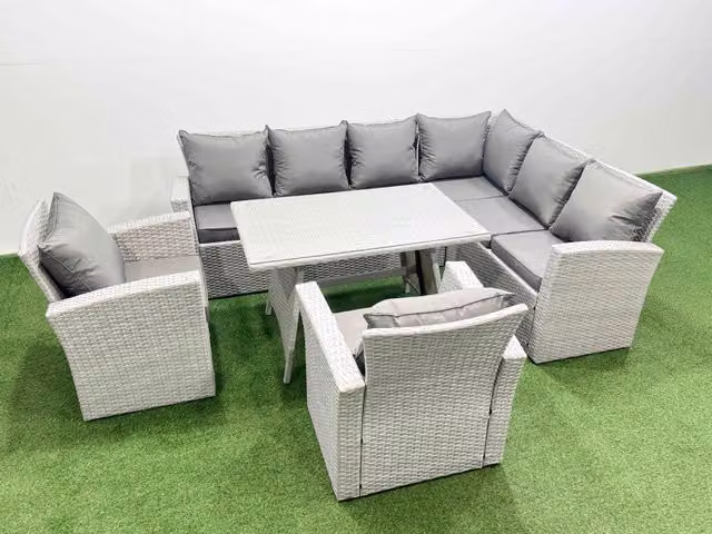 Fimous 8 Seater Rattan Garden Furniture Set in Light Grey