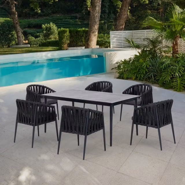 Burj Luxury Garden Dining Set in Grey with 6 Chairs, Dining Table and Garden Cover
