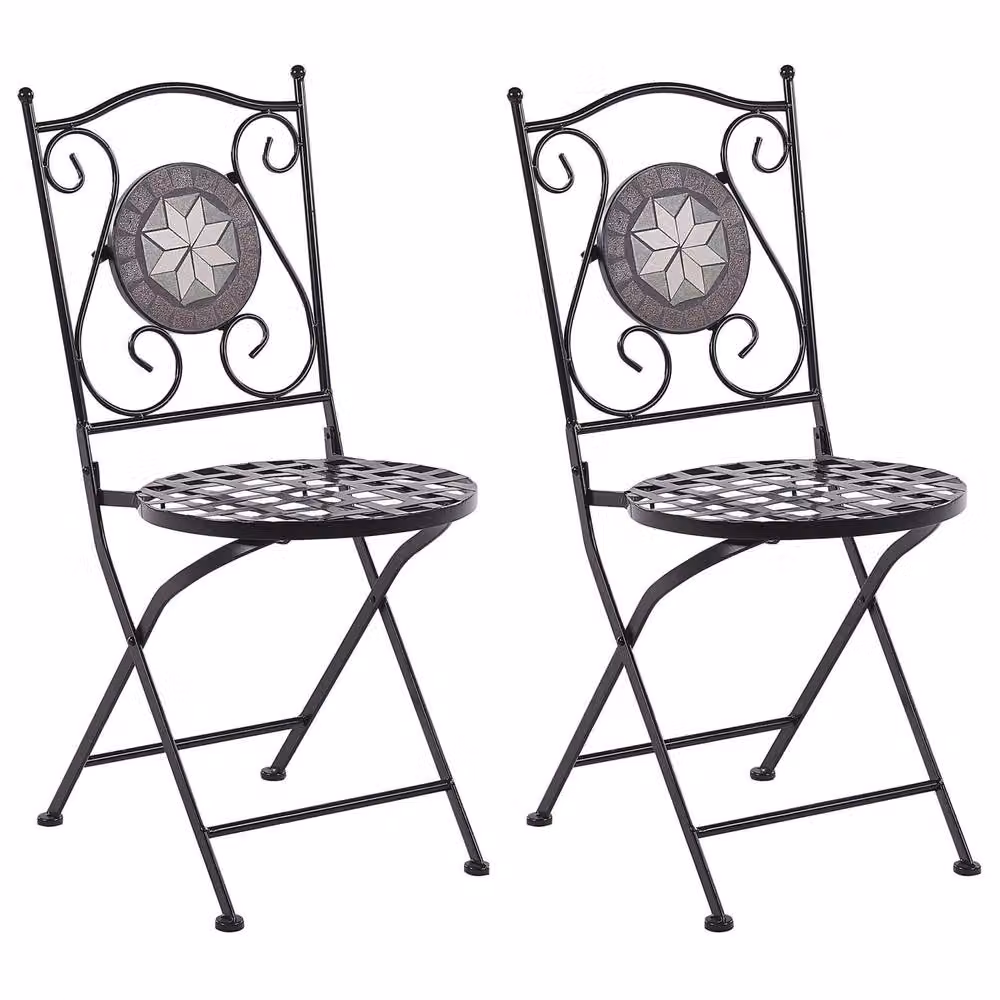 Wyld and Coco 2-Pack Black Matt Metal Folding Chairs with Carved Backrests – 2