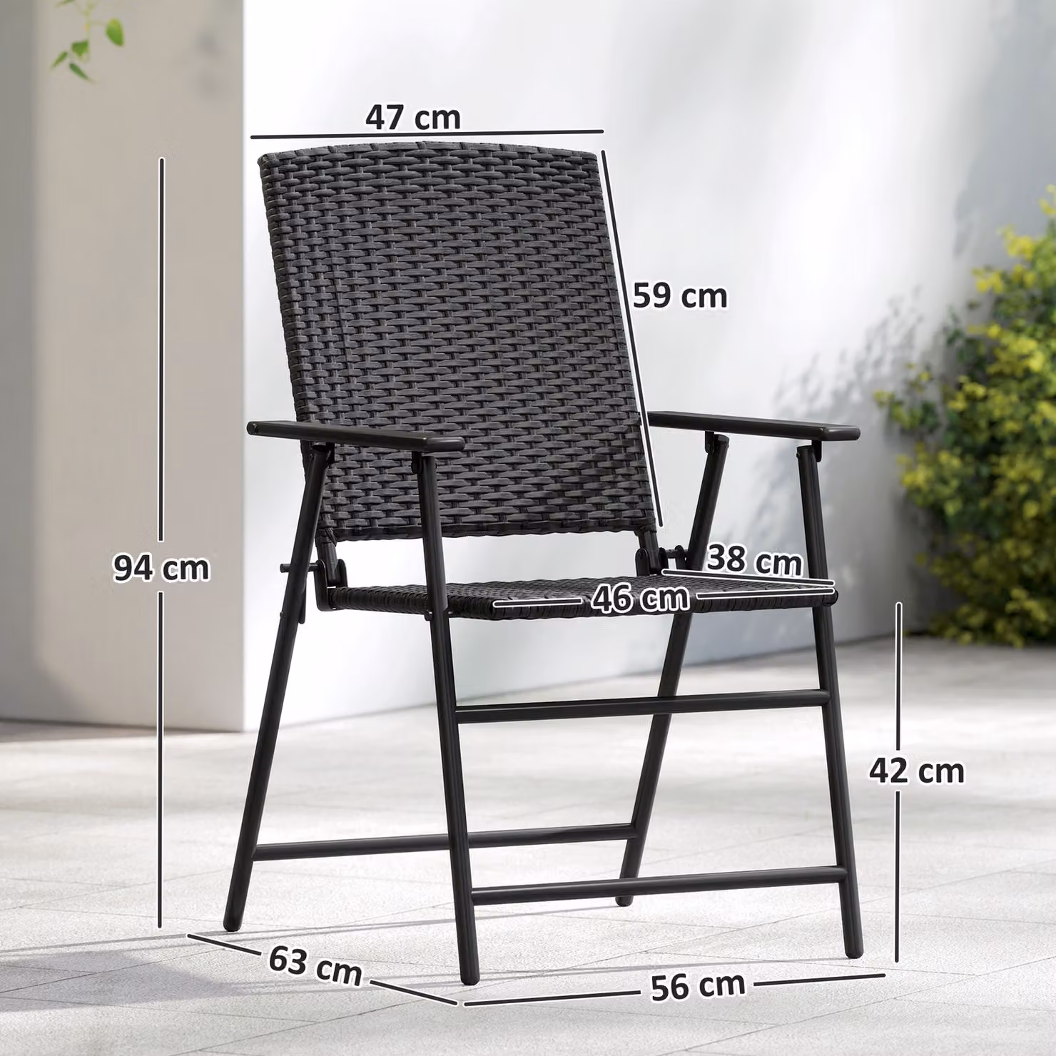 Outsunny Set of Two Folding Rattan Armchairs in Black with Powder Coated Steel Frame – 3
